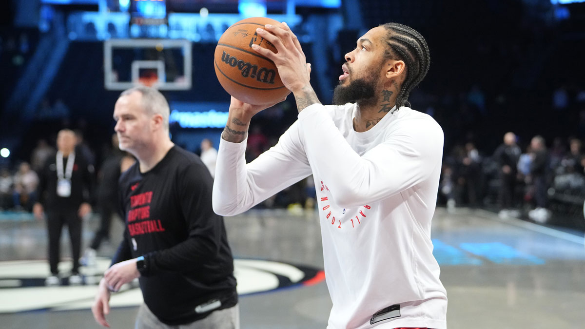 Toronto Raptors small forward Brandon Ingram (3) warms up prior to the game against the Brooklyn Nets at Barclays Center.