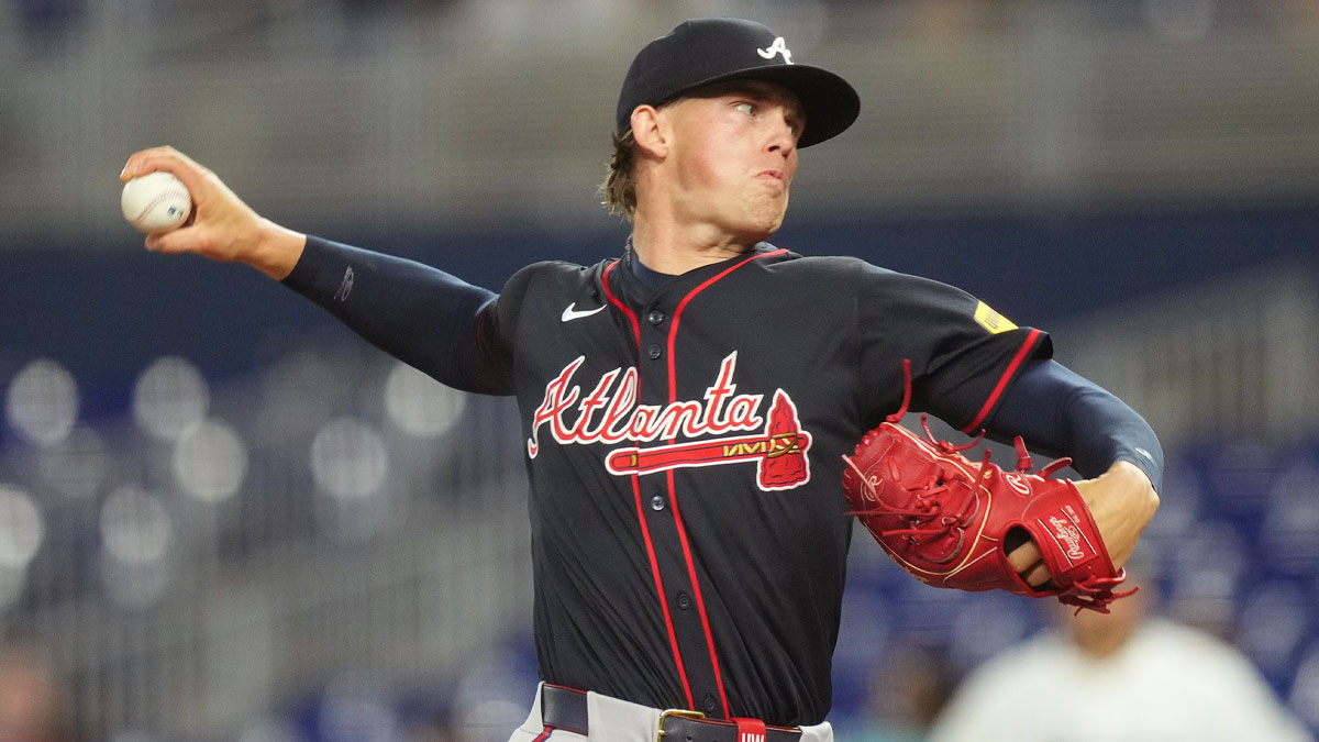Atlanta Braves pitcher Hurston Waldrep (64) pitches in the first inning against the Miami Marlins at loanDepot Park.
