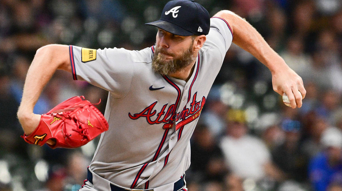 Atlanta Braves starting pitcher Chris Sale (51) throws a pitch in the first inning against the Milwaukee Brewers at American Family Field.