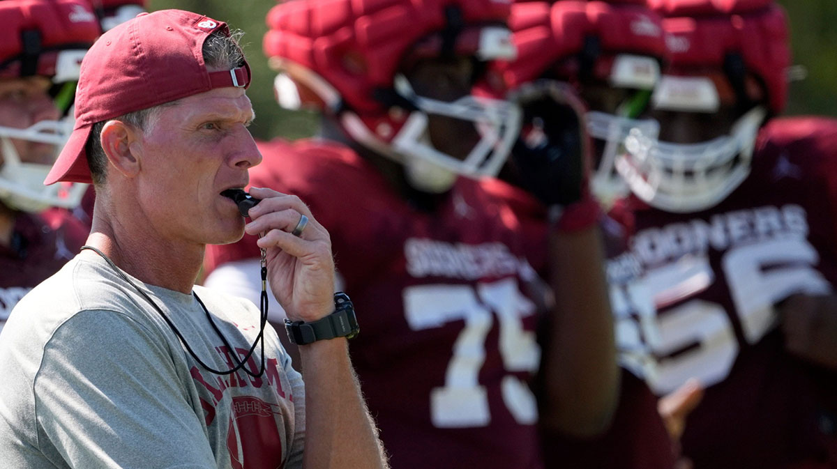 Oklahoma head football coach Brent Venables is pictured during football practice for the University of Oklahoma Sooners in Norman, Okla., Wednesday, Aug., 6, 2025.