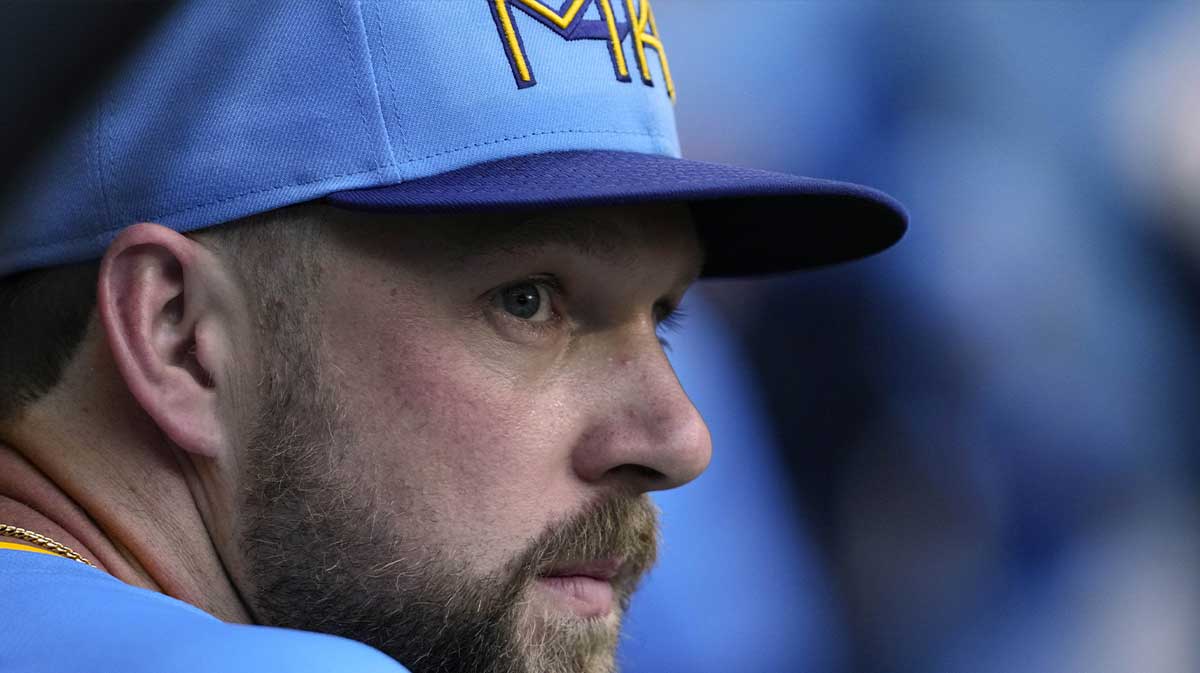 Milwaukee Brewers first baseman Rhys Hoskins (12) looks on during the game against the Colorado Rockies at American Family Field.