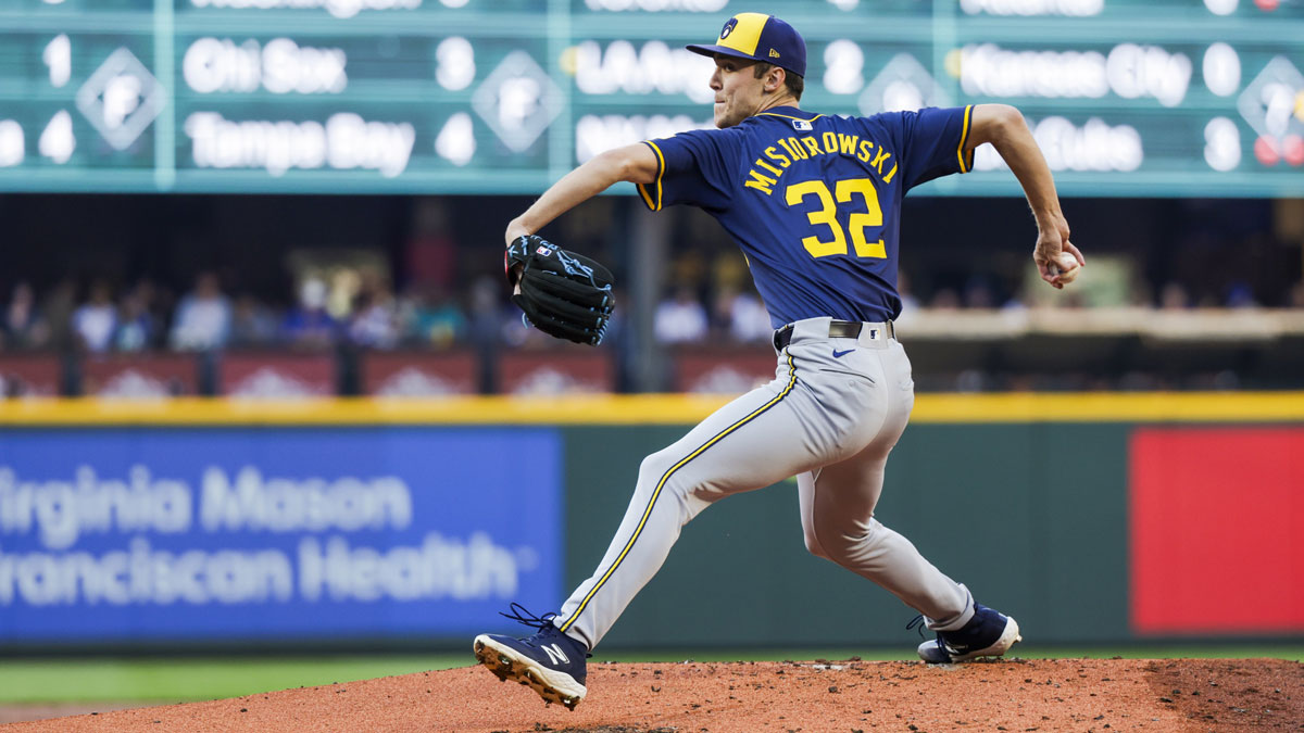 Milwaukee Brewers starting pitcher Jacob Misiorowski (32) throws against the Seattle Mariners during the first inning at T-Mobile Park.