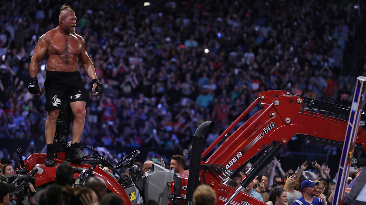 Brock Lesnar at SummerSlam, who made his WWE return despite being named in the Janel Grant lawsuit against Vince McMahon.