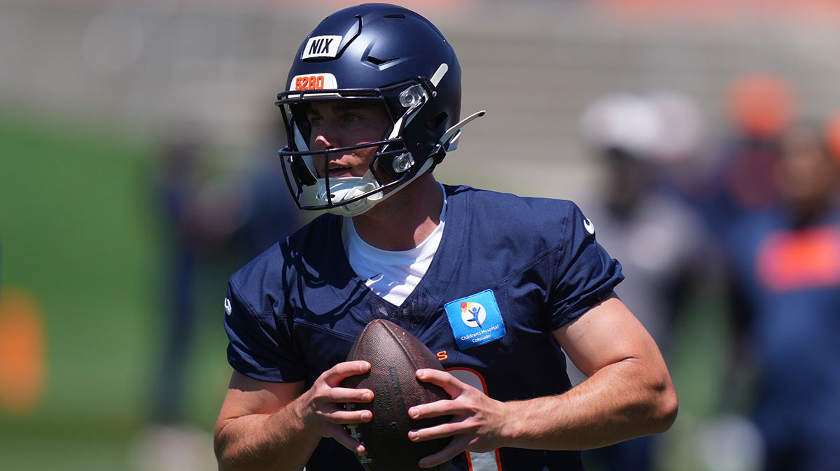 Denver Broncos quarterback Bo Nix (10) during minicamp at Broncos Park Powered by CommonSpirit.
