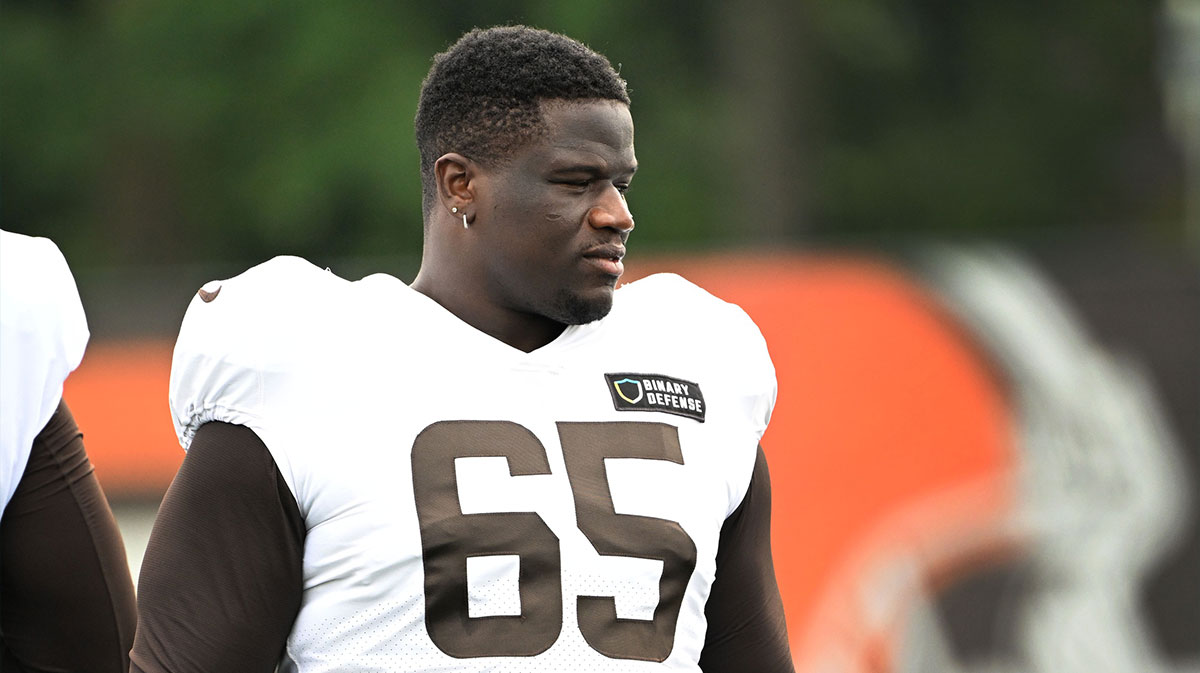 Cleveland Browns guard Germain Ifedi (65) during practice at the Browns training facility in Berea, Ohio.