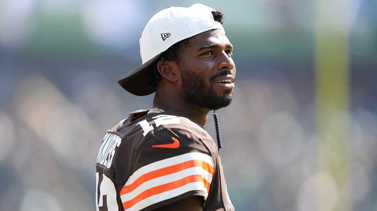 Cleveland Browns quarterback Shedeur Sanders (12) looks on against the Philadelphia Eagles during the game at Lincoln Financial Field.