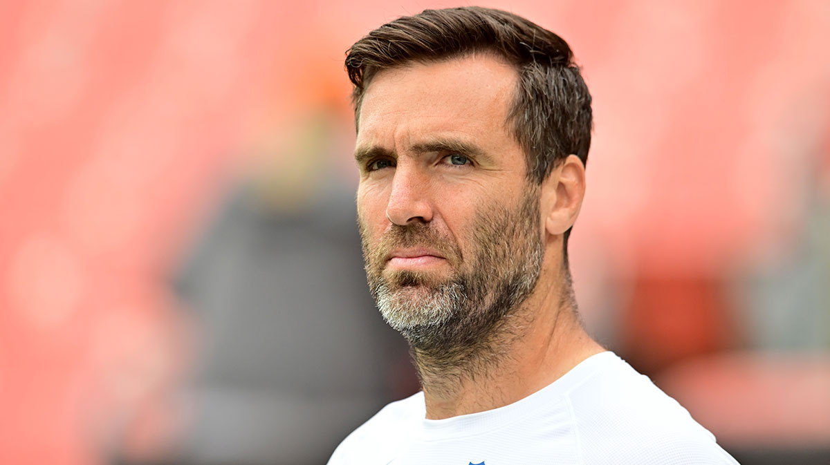 Browns quarterback Joe Flacco (15) before the game between the Browns and the Los Angeles Rams at Huntington Bank Field with rookie quarterback Shedeur Sanders in the background