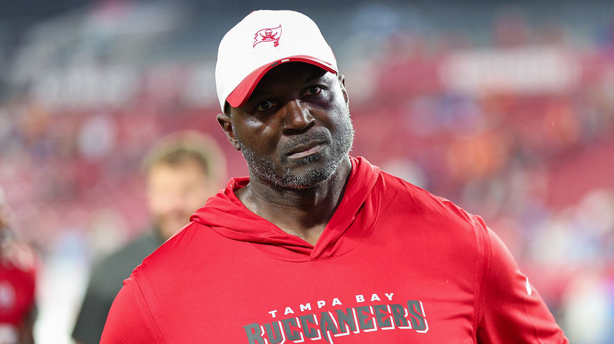 Tampa Bay Buccaneers head coach Todd Bowles looks on after a preseason game against the Tennessee Titans at Raymond James Stadium.