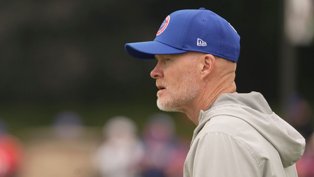Buffalo Bills head coach Sean McDermott walks to another part of the field during Bills Training Camp at St. John Fisher University in Pittsford