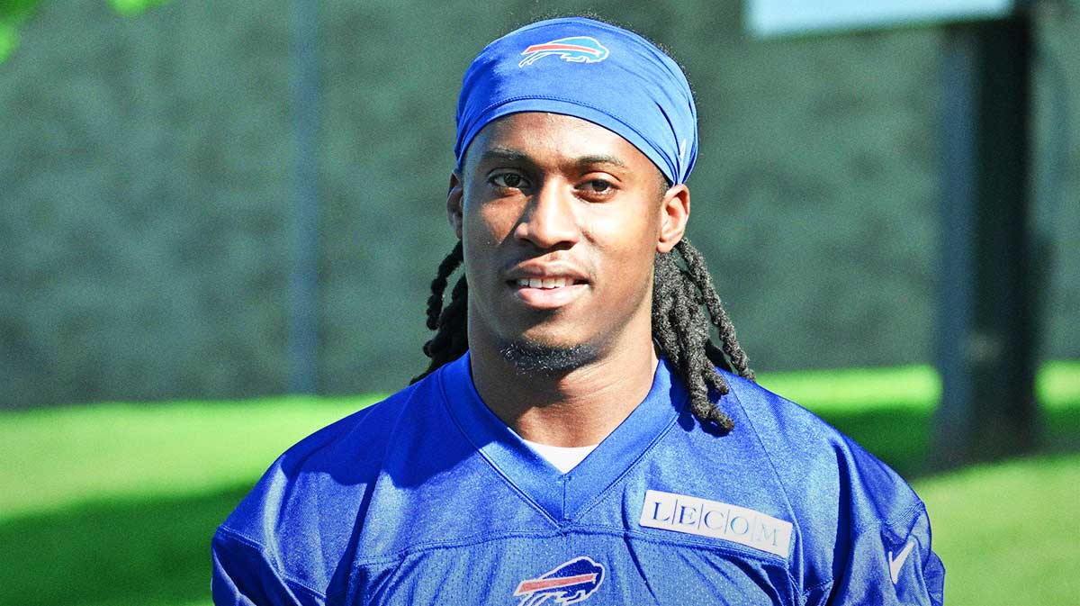 Jul 23, 2025; Rochester, NY, USA; Buffalo Bills linebacker Keonta Jenkins (49) enters the field during training camp at St. John Fisher University. Mandatory Credit: Mark Konezny-Imagn Images