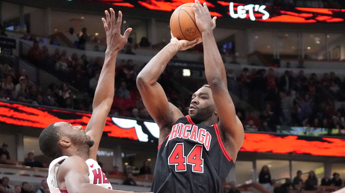 Miami Heat forward Andrew Wiggins (22) defends Chicago Bulls forward Patrick Williams (44) during the first quarter at United Center. Bulls forward Patrick Williams remains on the trade block this NBA offseason, but his contract may be the front office’s biggest hurdle.