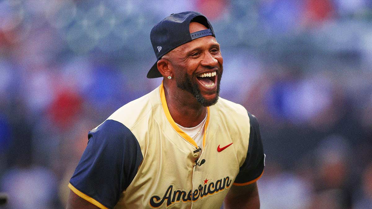 MLB hall of fame pitcher CC Sabathia (52) celebrates after a home run during the 2025 All Star Celebrity Softball Game at Truist Park.