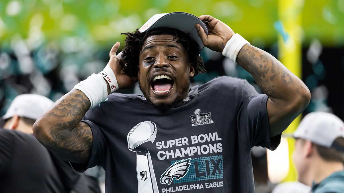 Philadelphia Eagles safety C.J. Gardner-Johnson celebrates after defeating the Kansas City Chiefs in Super Bowl LIX at Ceasars Superdome.