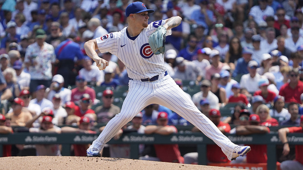 Chicago Cubs pitcher Cade Horton (22) throws the ball against the Cincinnati Reds during the first inning at Wrigley Field.