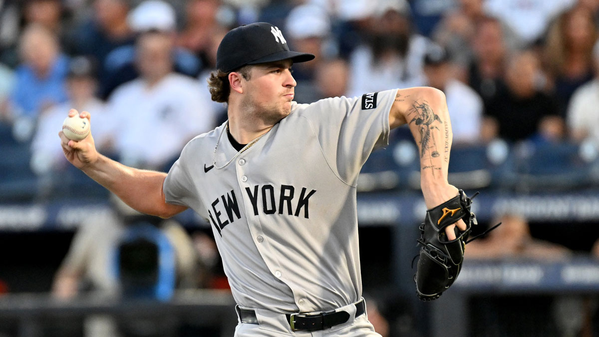 New York Yankees starting pitcher Cam Schlittler (31) throws a pitch in the first inning against the Tampa Bay Rays at George M. Steinbrenner Field.