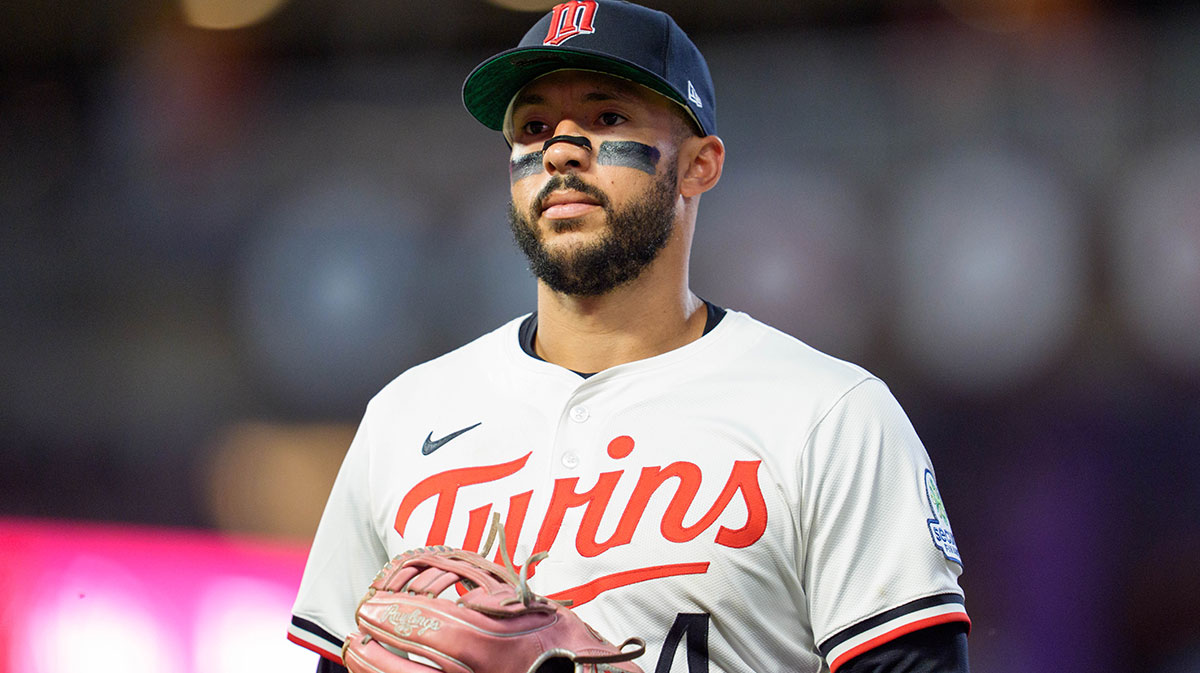 Minnesota Twins shortstop Carlos Correa (4) walks to the dugout after the ninth inning against the Washington Nationals at Target Field.