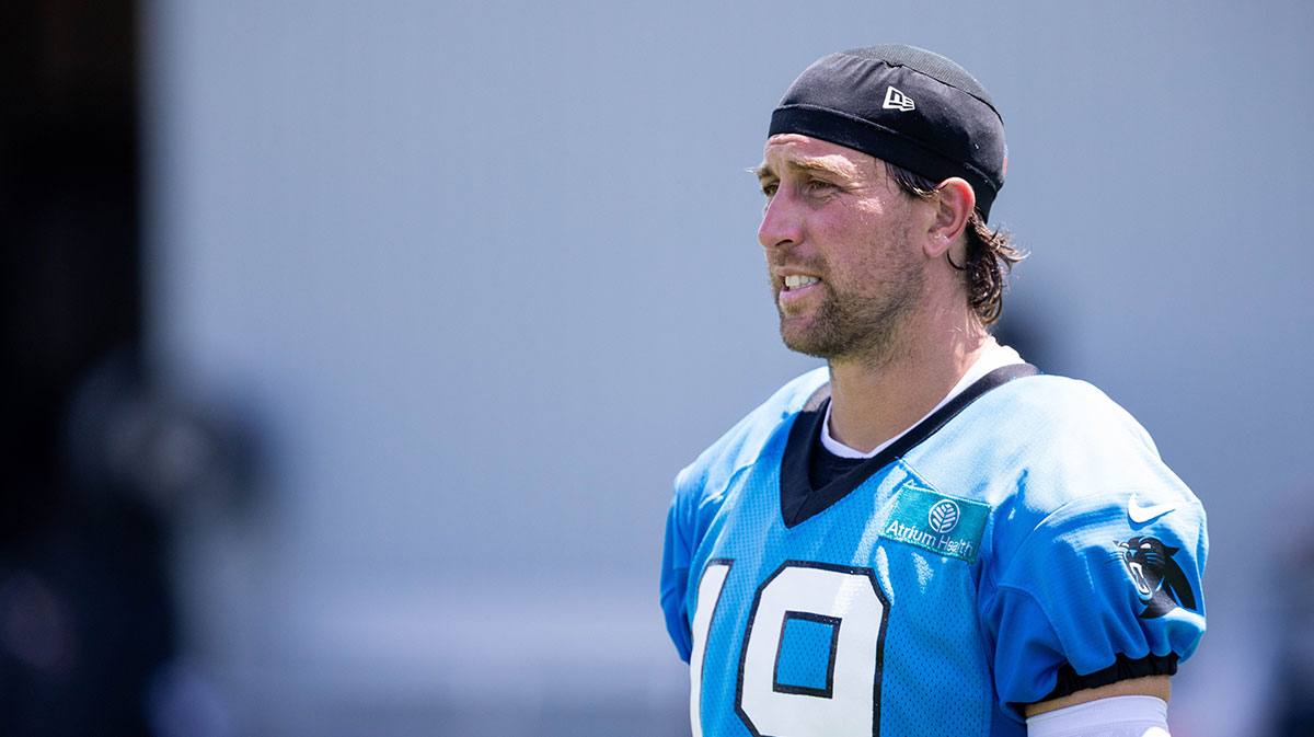 Carolina Panthers wide receiver Adam Thielen (19) walks off after practice at training camp. Mandatory Credit: Scott Kinser-Imagn Images