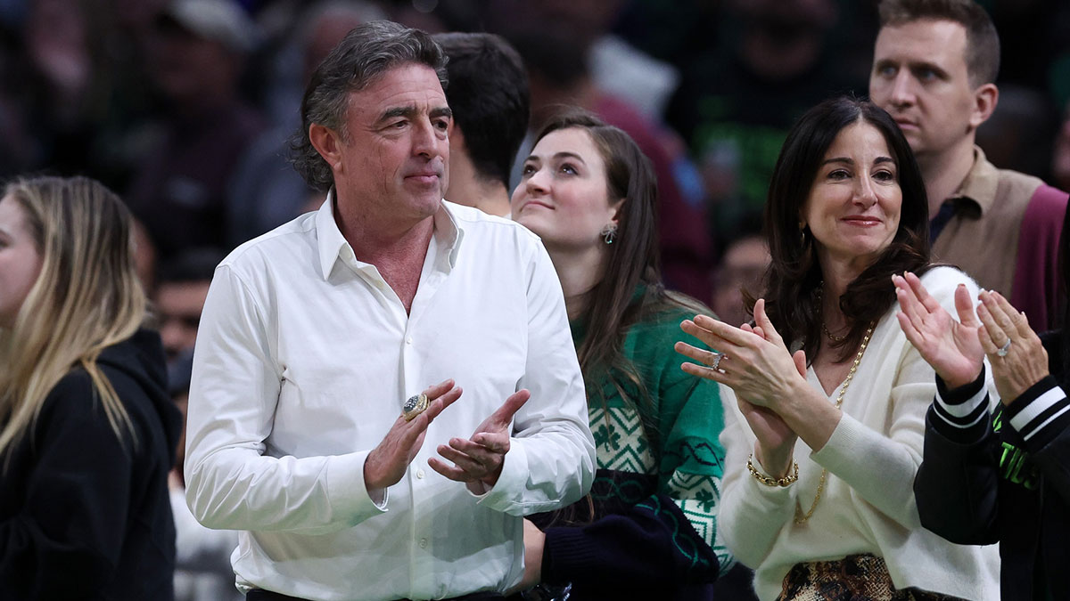 Boston Celtics majority owner Wyc Grousbeck cheers on the Celtics during the during the second half against the Denver Nuggets at TD Garden.