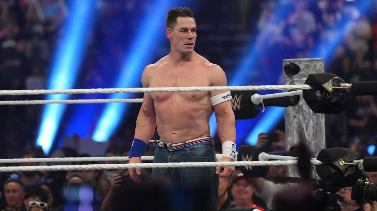 John Cena during the Men’s Royal Rumble match during the WWE Royal Rumble at Lucas Oil Stadium.