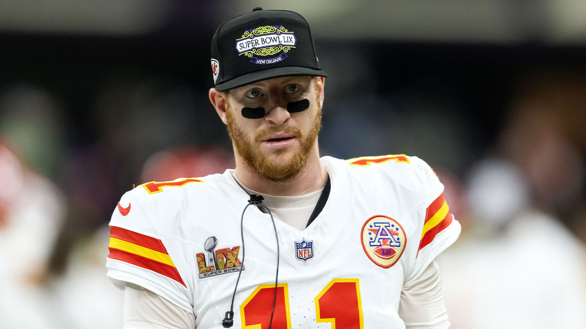 Kansas City Chiefs quarterback Carson Wentz (11) against the Philadelphia Eagles in Super Bowl LIX at Ceasars Superdome.