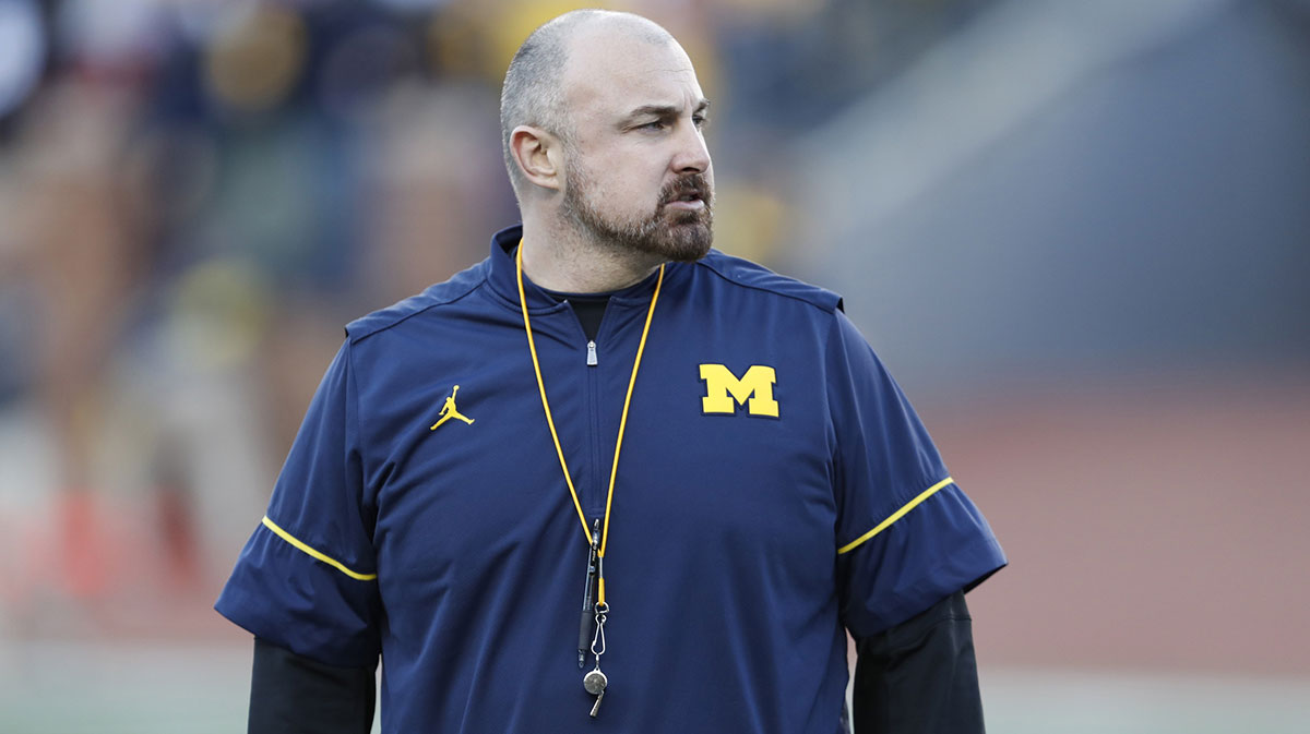 Michigan Wolverines special teams coordinator Chris Partridge looks on during the spring football game at Michigan Stadium.