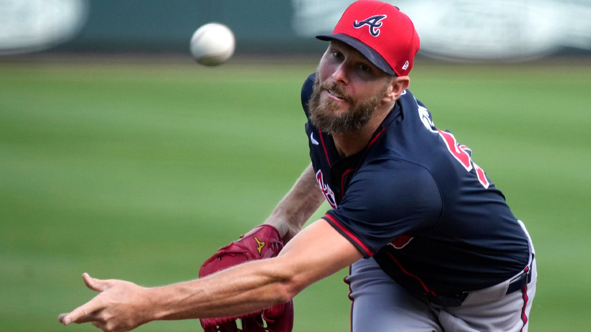 Atlanta Braves pitcher Chris Sale throws during a spring training workout Thursday, Feb. 27th at CoolToday Park in North Port.