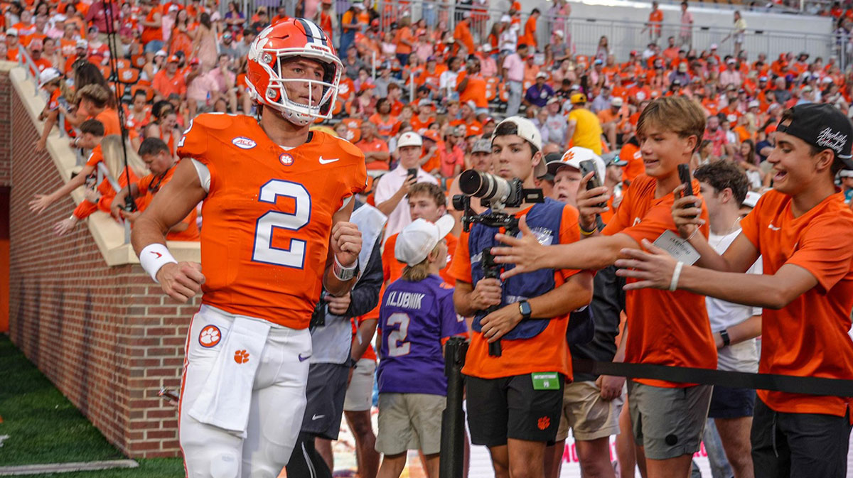 Clemson quarterback Cade Klubnik (2) before the game with Clemson and Louisiana State University at Memorial Stadium in Clemson, S.C. Saturday, August 30, 2025.