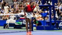 Coco Gauff of the United States celebrates her victory over Donna Vekic of Croatia in the second round of the women’s singles at the US Open at Arthur Ashe Stadium in Billie Jean King National Tennis Center.