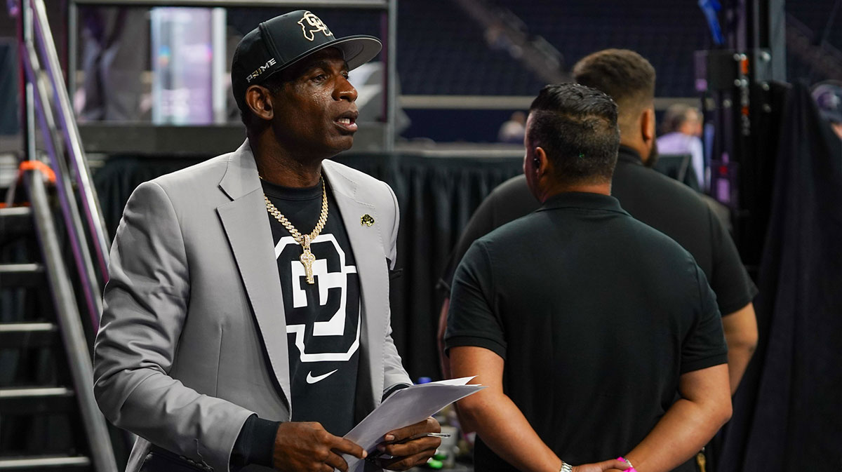 Colorado head coach Deion Sanders leaves the stage after speaking with the media during 2025 Big 12 Football Media Days at The Star.