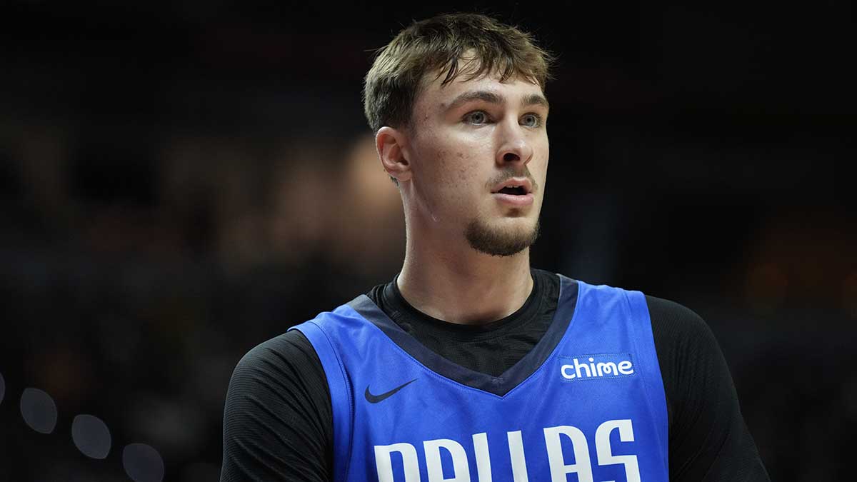 Dallas Mavericks forward Cooper Flagg (32) looks on against the San Antonio Spurs in the second quarter of their game at Thomas & Mack Center.