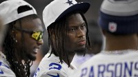 Dallas Cowboys wide receiver George Pickens (3) looks on before the game between the Dallas Cowboys and the Baltimore Ravens at AT&T Stadium.