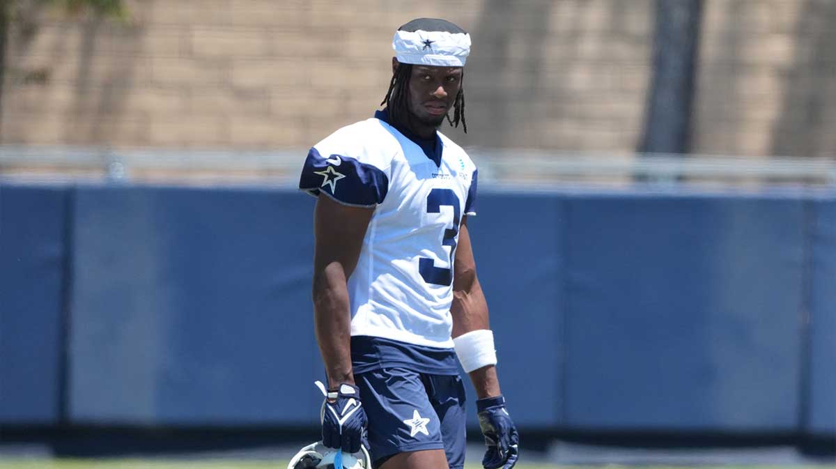Dallas Cowboys receiver George Pickens (3) at training camp at the River Ridge Fields.