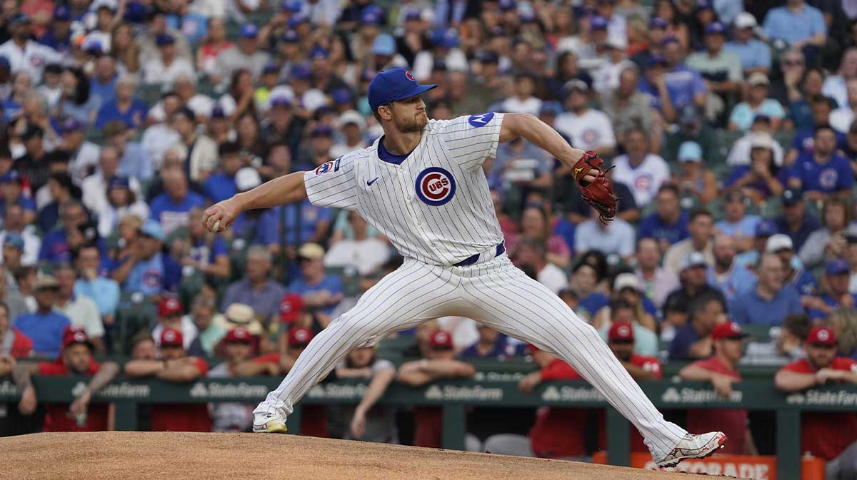 Chicago Cubs pitcher Michael Soroka (41) throws the ball against the Cincinnati Reds during the first inning at Wrigley Field.