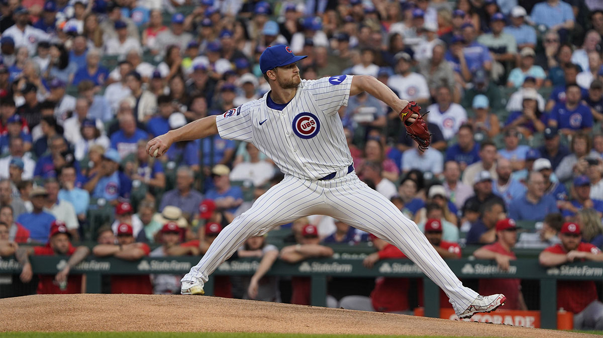 Chicago Cubs pitcher Michael Soroka (41) throws the ball against the Cincinnati Reds during the first inning at Wrigley Field.