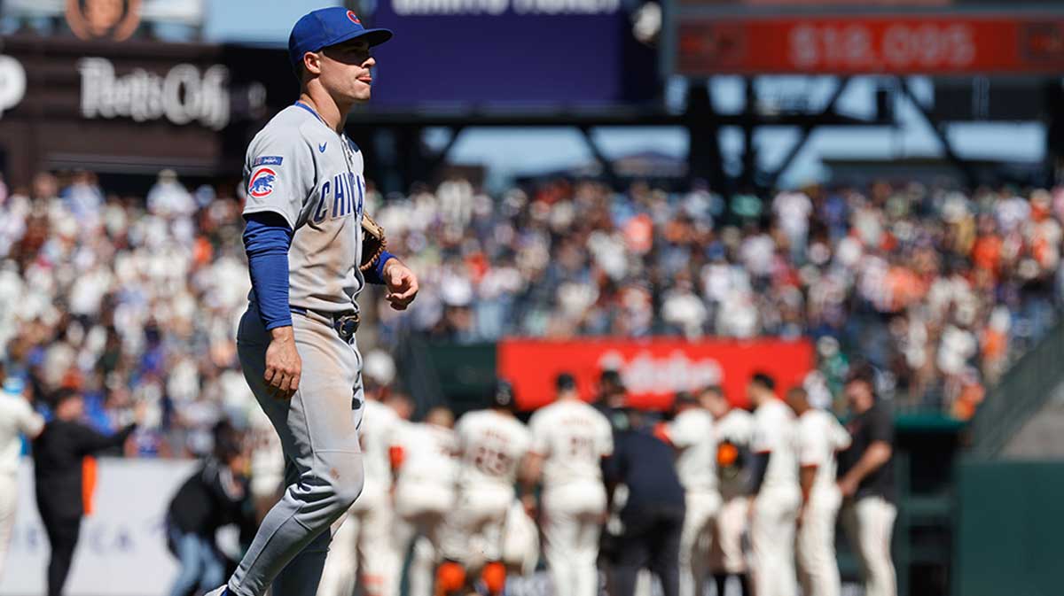 Aug 28, 2025; San Francisco, California, USA; Chicago Cubs third baseman Matt Shaw (6) walks off the field after the game against the San Francisco Giants at Oracle Park. 