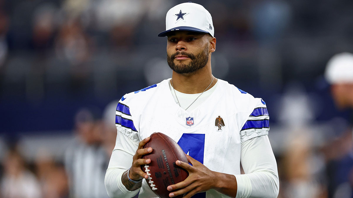 Dallas Cowboys quarterback Dak Prescott (4) before the game against the Atlanta Falcons at AT&T Stadium.
