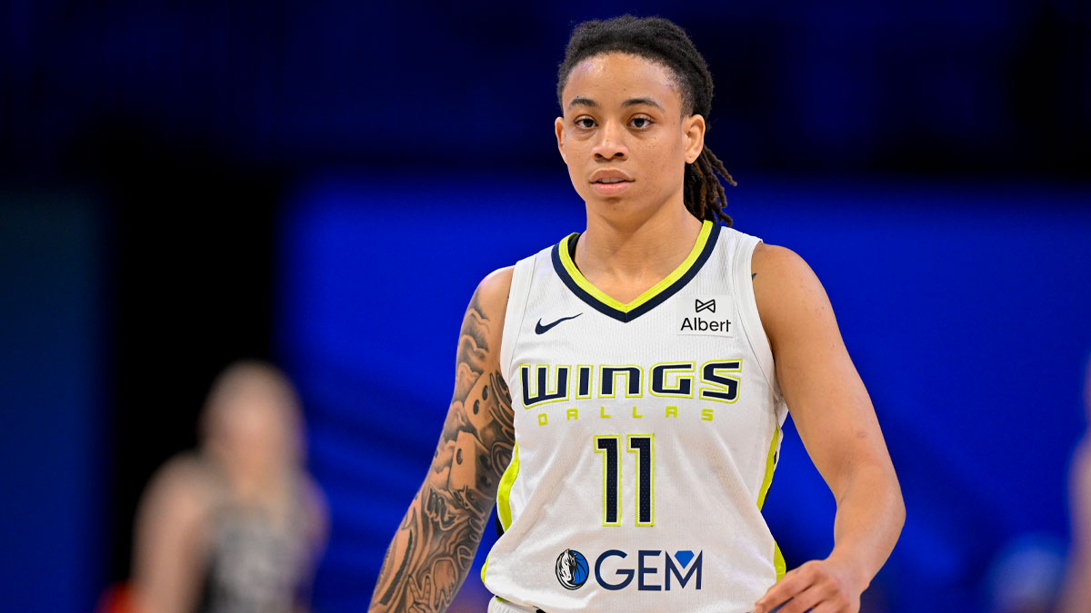 Dallas Wings guard JJ Quinerly (11) in action during the game between the Dallas Wings and the New York Liberty at College Park Center.