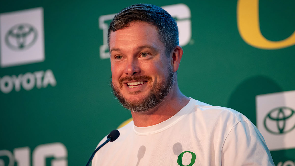 Oregon coach Dan Lanning speaks during Oregon football’s Media Day on July 28, 2025, at Autzen Stadium in Eugene.