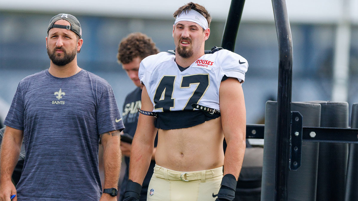 New Orleans Saints linebacker Danny Stutsman (47) during training camp at Ochsner Sports Performance Center.
