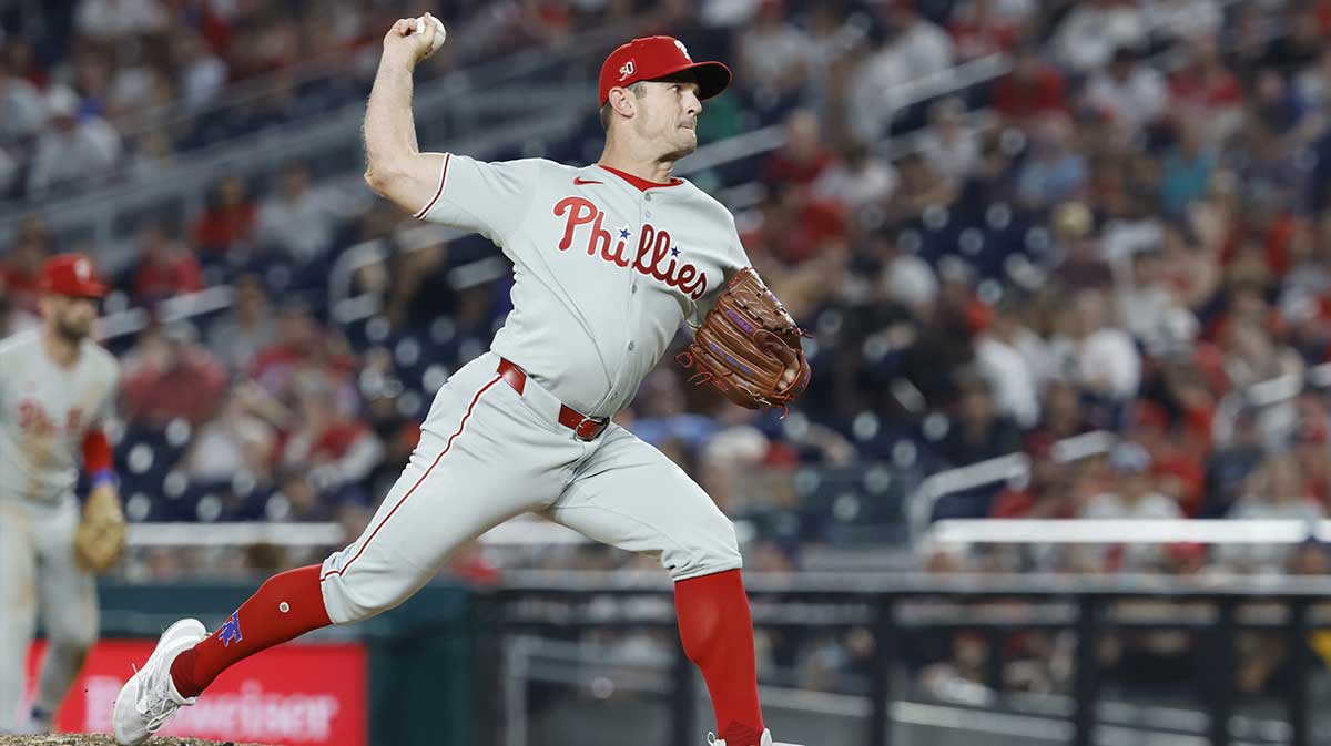 Philadelphia Phillies pitcher David Robertson (30) pitches against the Washington Nationals during the ninth inning at Nationals Park.
