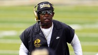 Colorado Buffaloes head coach Deion Sanders during the first quarter against the Georgia Tech Yellow Jackets at Folsom Field.