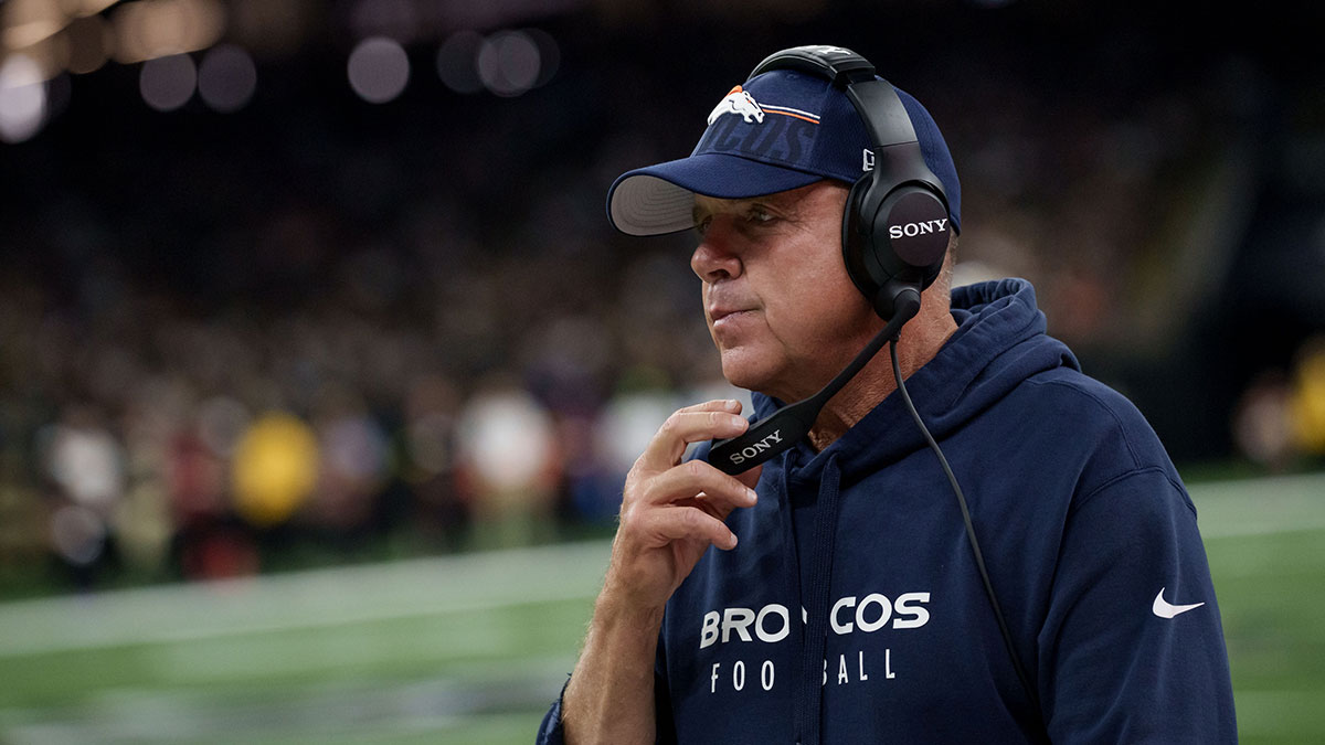 Denver Broncos head coach Sean Payton walks the sideline during the first half against the New Orleans Saints at Caesars Superdome.
