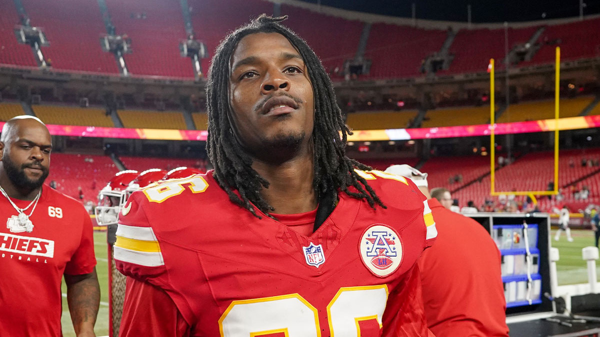 Kansas City Chiefs safety Deon Bush (26) leaves the field after the game against the Chicago Bears at GEHA Field at Arrowhead Stadium.
