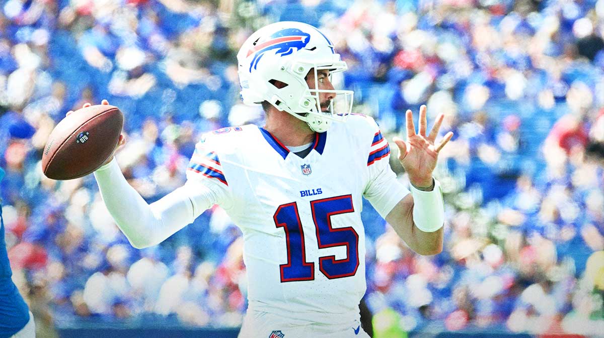 Buffalo Bills quarterback Ben DiNucci (15) throws a pass in the second quarter pre-season game against the Carolina Panthers at Highmark Stadium.