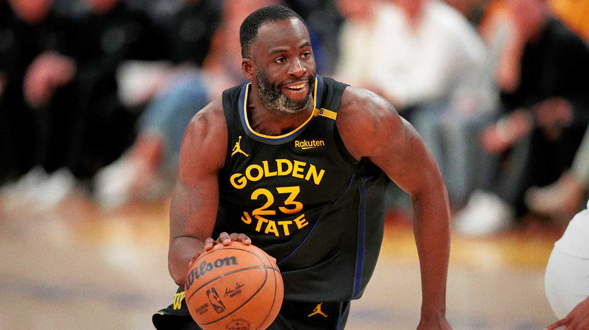 Golden State Warriors forward Draymond Green (23) dribbles the ball against the Minnesota Timberwolves in the fourth quarter during game four of the second round for the 2025 NBA Playoffs at Chase Center.