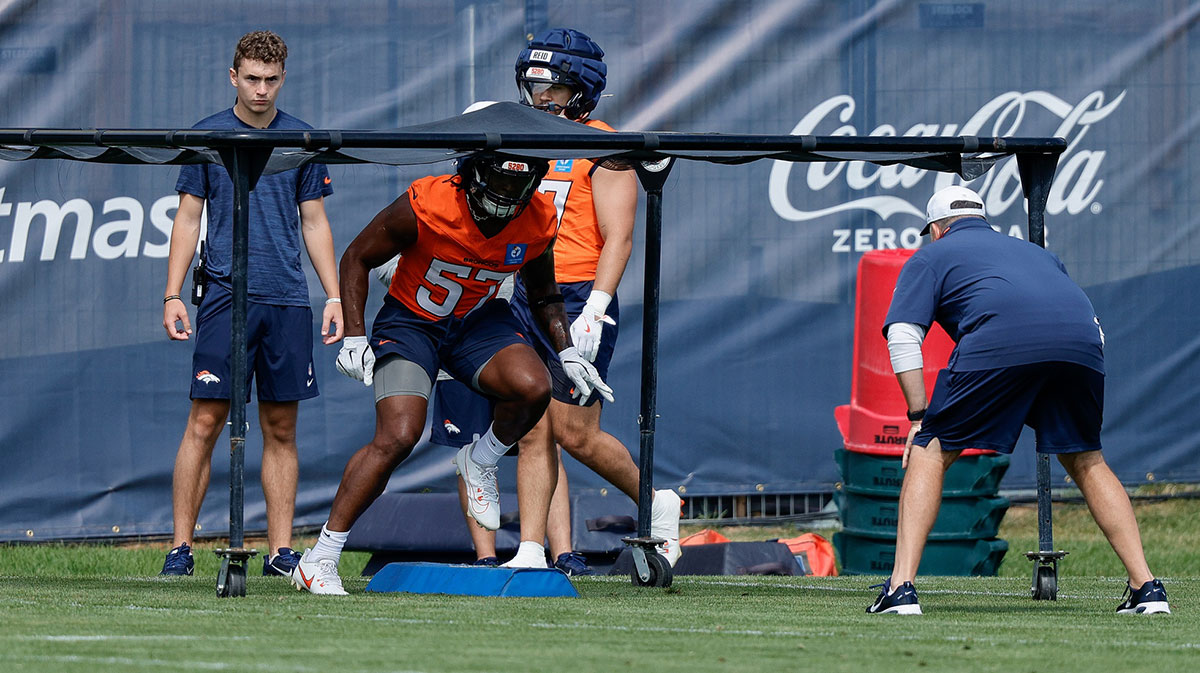 Denver Broncos linebacker Dre Greenlaw (57) during Denver Broncos Training Camp.