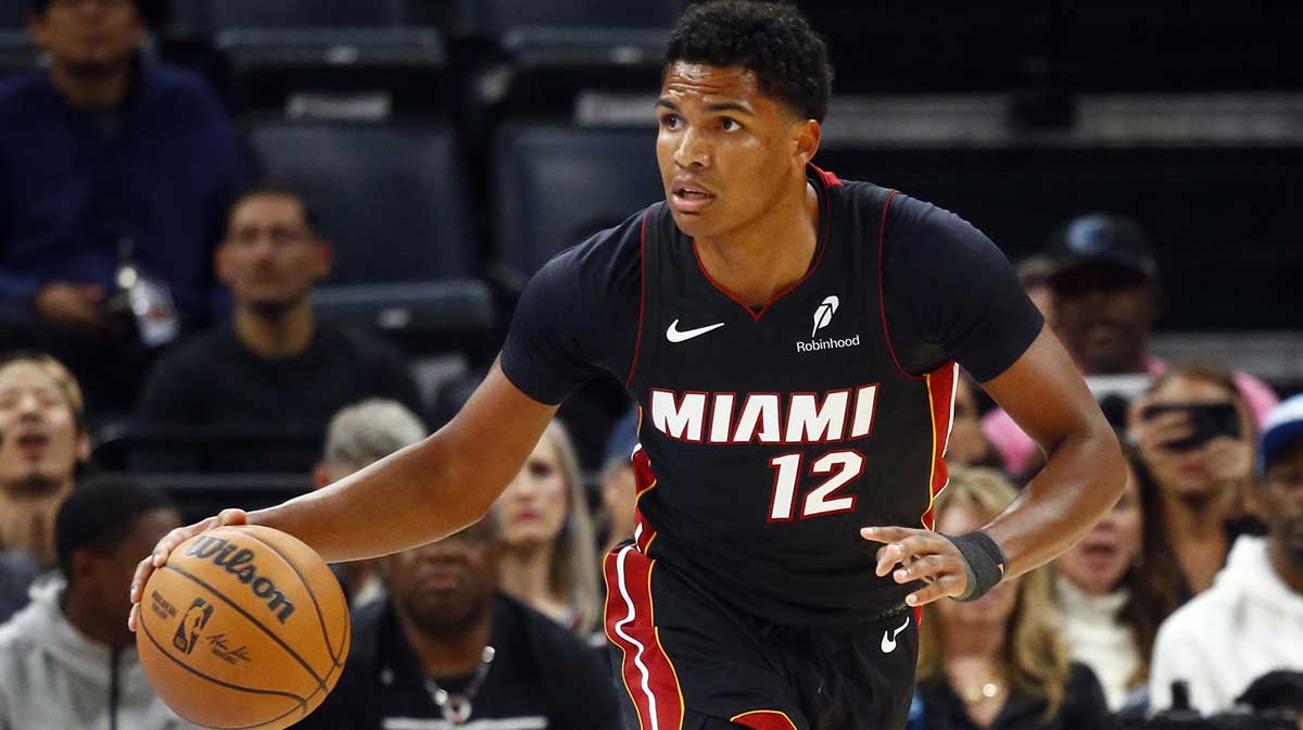 Miami Heat guard Dru Smith (12) dribbles during the first half against the Memphis Grizzlies at FedExForum.