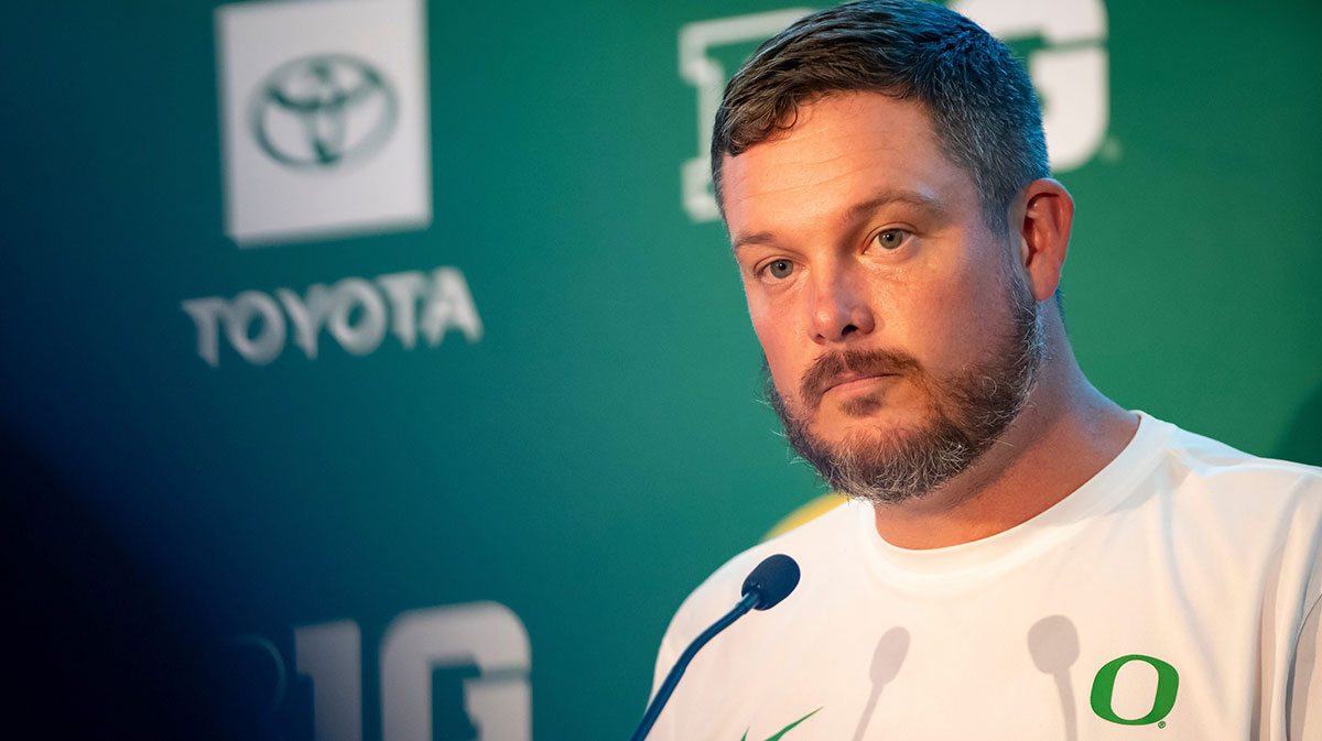 Oregon coach Dan Lanning during Oregon football’s Media Day on July 28, 2025, at Autzen Stadium in Eugene.