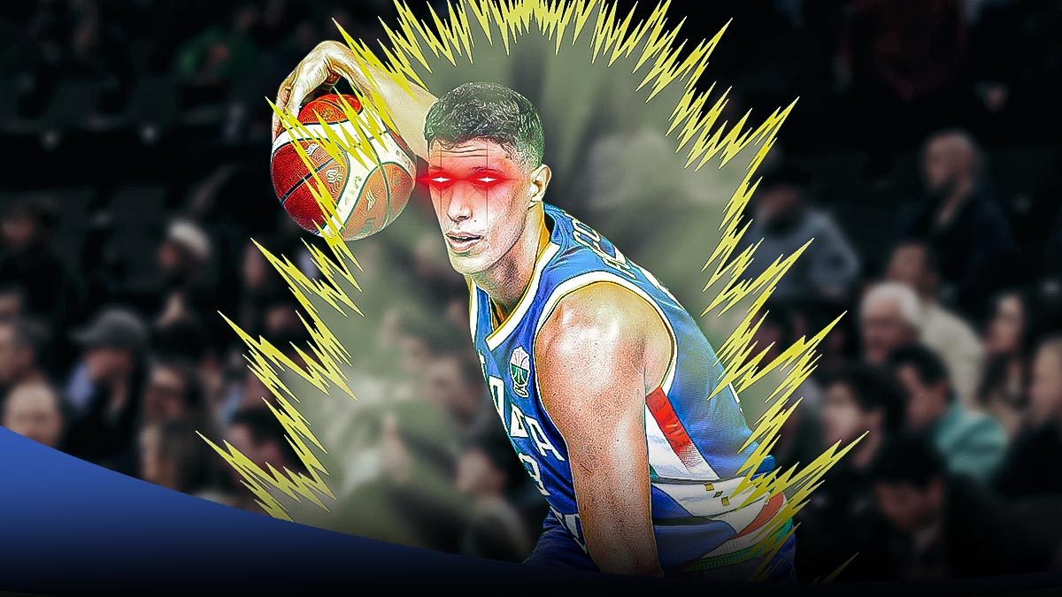 Simone Fontecchio in Italy uniform with Supersaiyan glow and laser eyes.