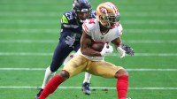 San Francisco 49ers wide receiver Kendrick Bourne (84) against Seattle Seahawks cornerback D.J. Reed Jr. (29) at State Farm Stadium.